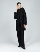Cappotto in persiano al ginocchio con cappuccio nero 90cm
