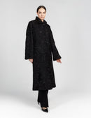Cappotto lungo in persiano con bottoni gioiello nero 125cm