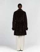 Cappotto al ginocchio in visone con colletto nero 95cm