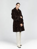 Cappotto al ginocchio in visone con colletto nero 95cm