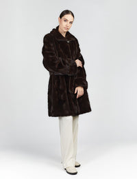 Cappotto al ginocchio in visone con colletto nero 95cm