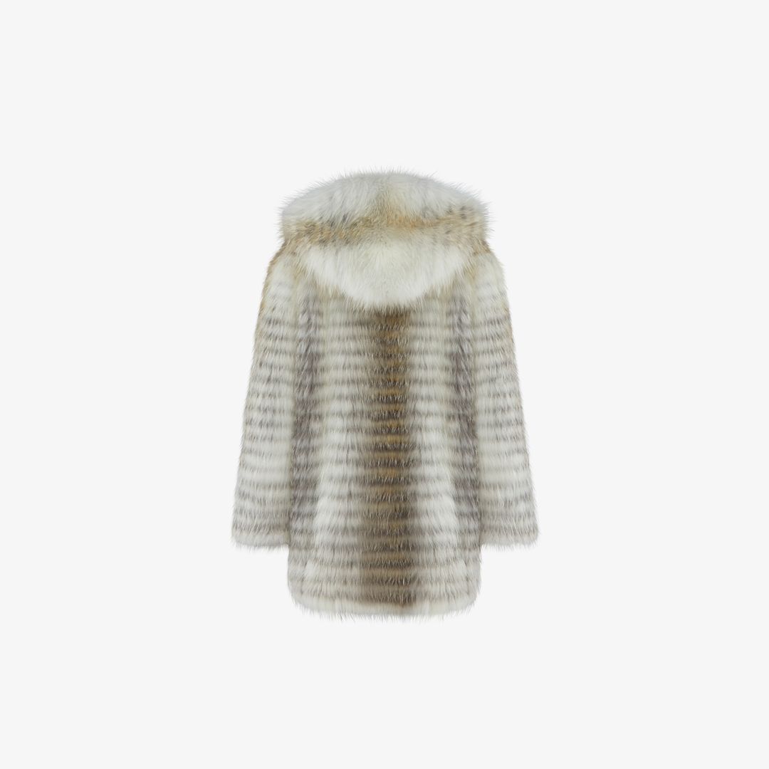 Giacca in volpe argentata con cappuccio reversibile naturale 75cm