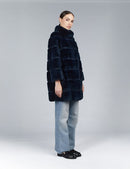 Rex coat with high collar in midnight blue, 85cm.