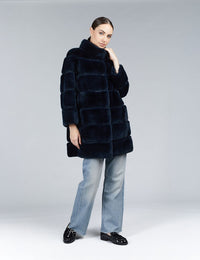Rex coat with high collar in midnight blue, 85cm.