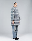 Manteau en rex avec col haut gris de 85cm