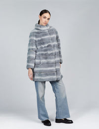 Manteau en rex avec col haut gris de 85cm