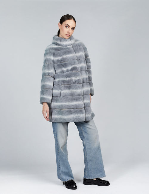 Cappotto in rex con collo alto grigio 85cm