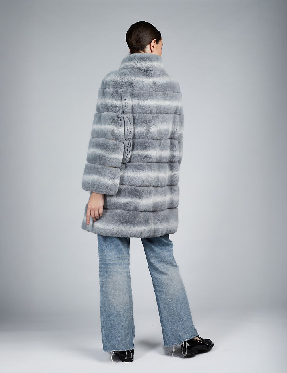 Cappotto in rex con collo alto grigio 85cm