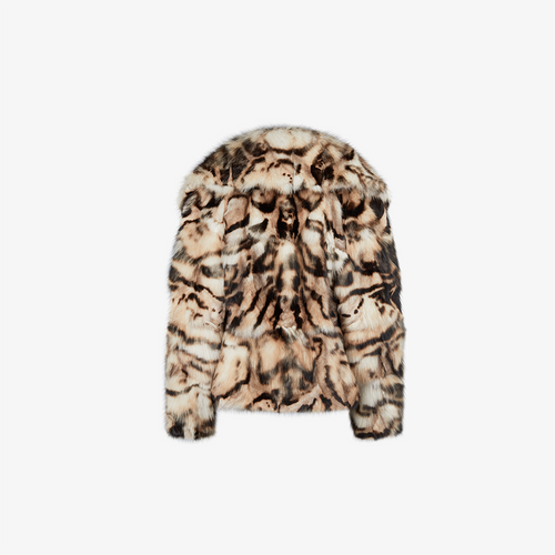 Veste en renard avec un large col multicolore de 65 cm.