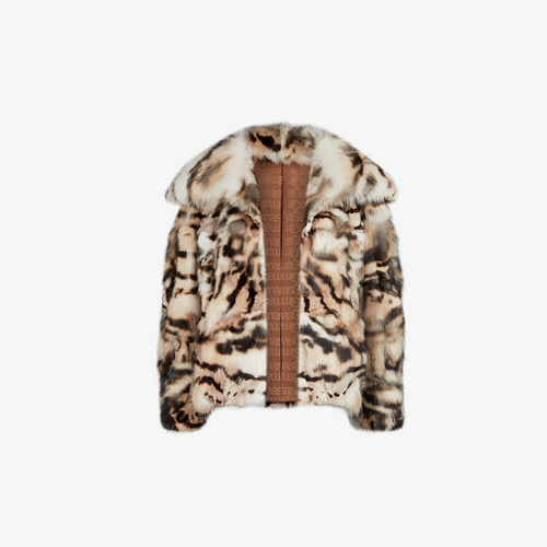 Veste en renard avec un large col multicolore de 65 cm.