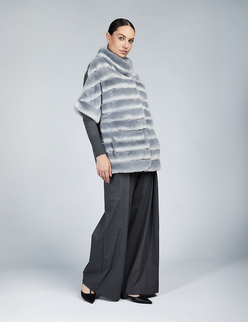 Mantella in rex con retro in lana reversibile grigio 70cm