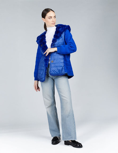 Rex jacket and reversible sweatshirt with electric blue hood, 70cm.