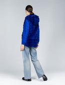 Rex jacket and reversible sweatshirt with electric blue hood, 70cm.