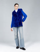 Giacca in rex e maglia reversibile con cappuccio blu elettrico 70cm