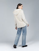Veste en rex et maillot réversible avec capuche blanche de 70cm.