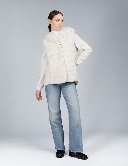 Giacca in rex e maglia reversibile con cappuccio bianco 70cm