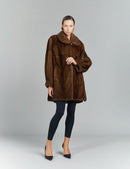 Cappotto in visone con collo inglese demi buff 85 cm