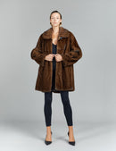 Cappotto in visone con collo inglese demi buff 85 cm