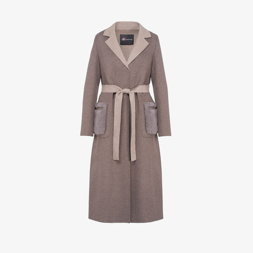 Cappotto in cashmere con tasche in visone marrone 120cm