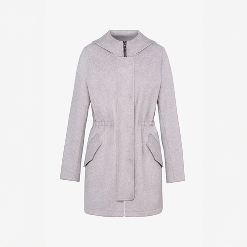 Cappotto in cashmere con cappuccio cipria 90 cm