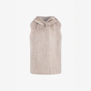 Gilet in cashmere con cappuccio e finiture in visone grigio chiaro 65 cm