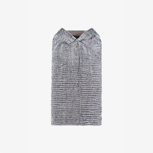 Gilet in cashmere con cappuccio e finiture in visone nero 65 cm