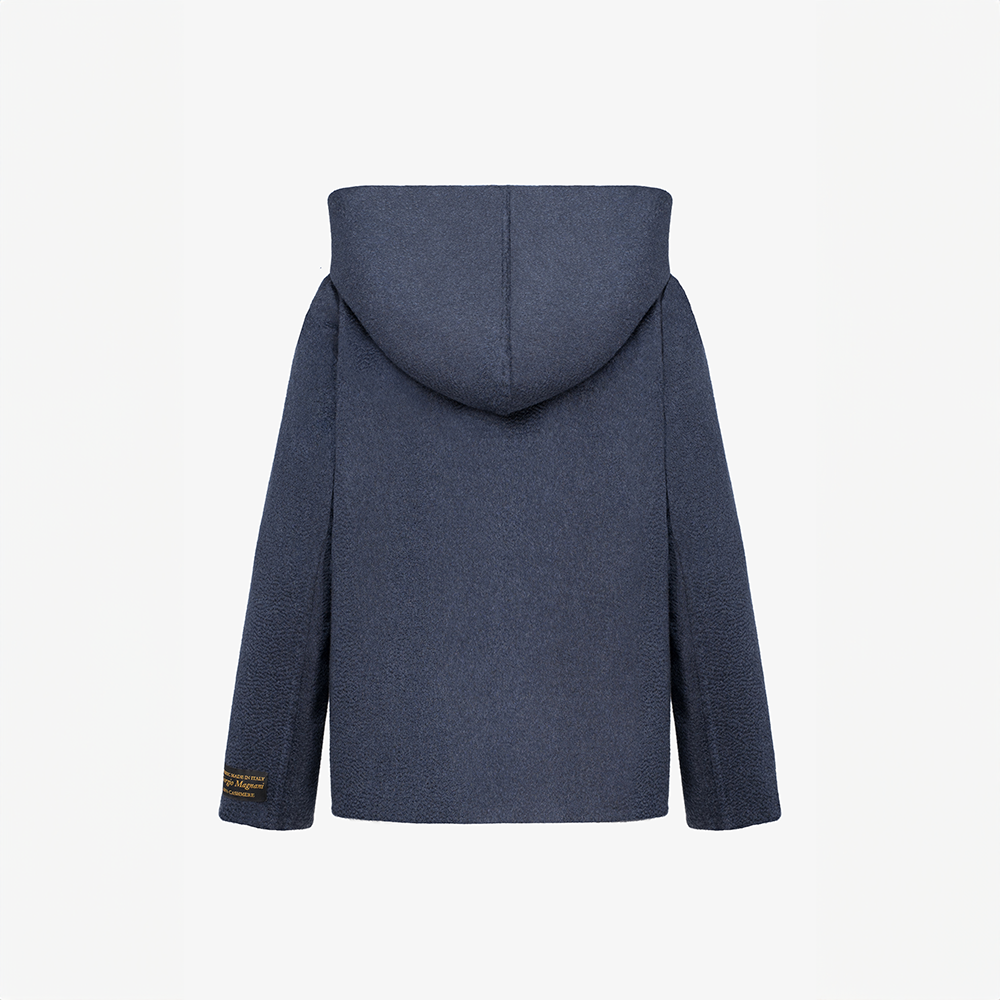 Veste en cachemire avec capuche bleue de 65 cm