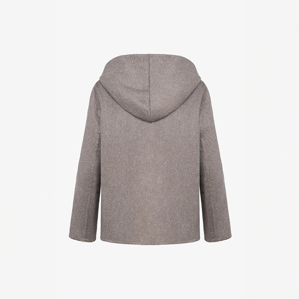Veste en cachemire avec capuche taupe de 65 cm