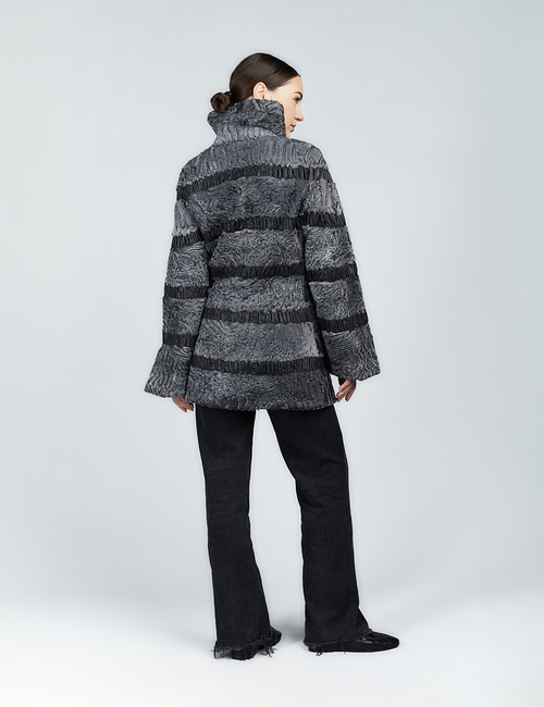 Cappotto corto in persiano con collo ampio grigio 75cm