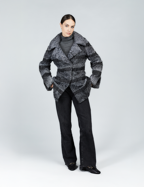 Cappotto corto in persiano con collo ampio grigio 75cm