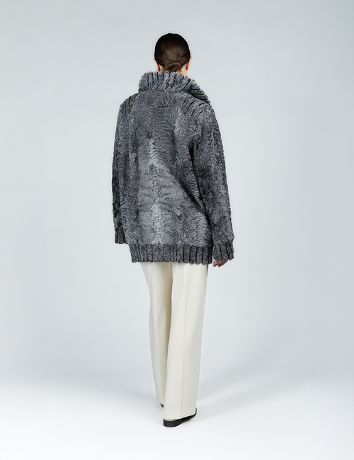 Cappotto sportivo oversized in persiano con zio grigio 80cm