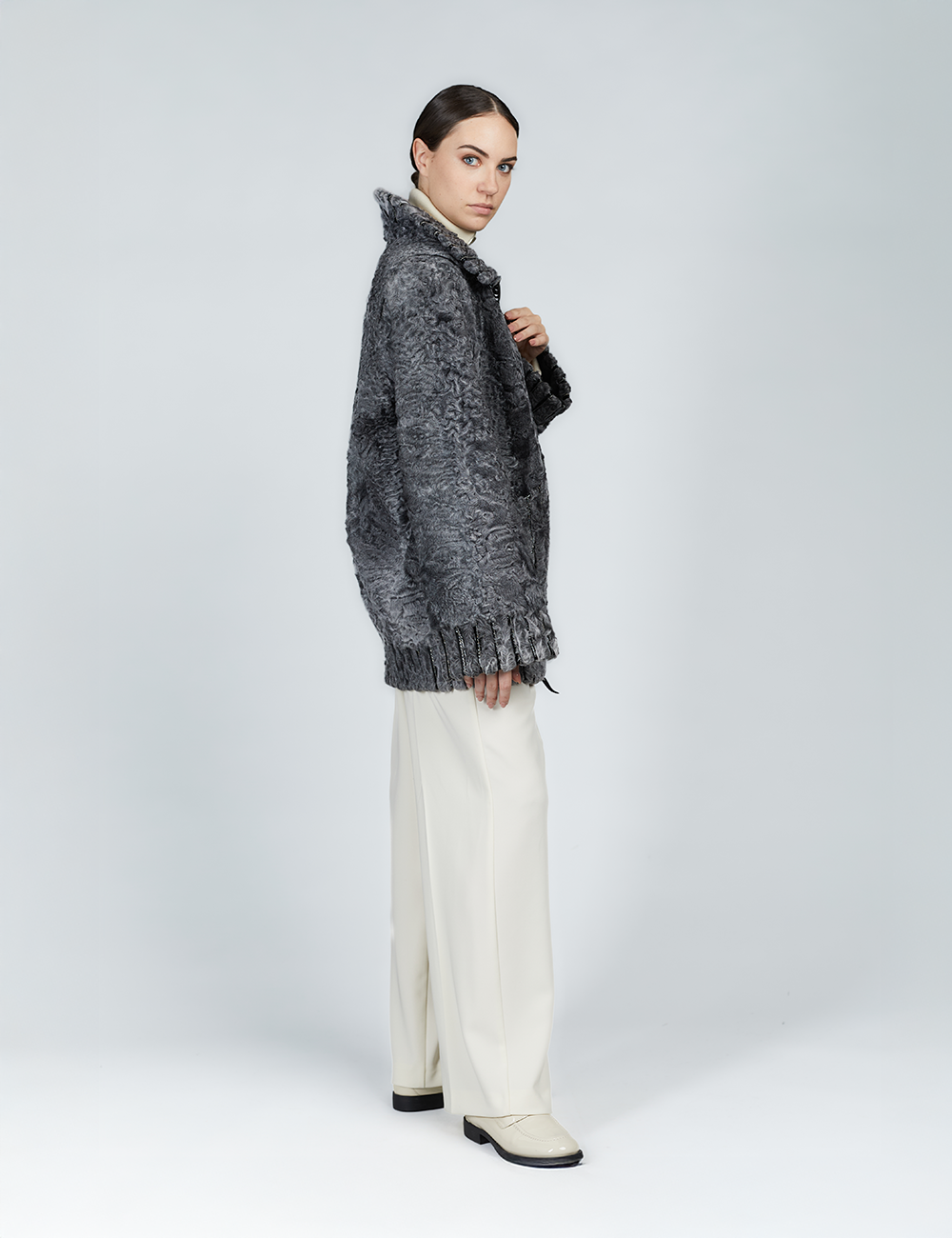 Cappotto sportivo oversized in persiano con zio grigio 80cm