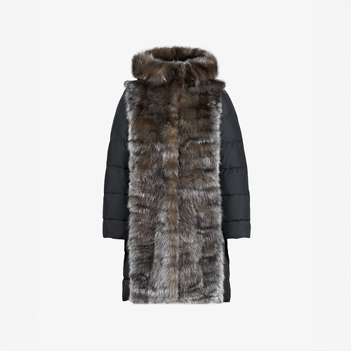 Piumino reversibile con cappuccio e finiture in zibellino nero 90 cm