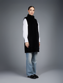 Gilet lungo in rex reversibile con chiusura a bottoni, nero, 90 cm