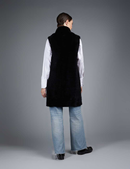 Gilet lungo in rex reversibile con chiusura a bottoni, nero, 90 cm
