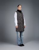 Gilet lungo in rex reversibile con chiusura a bottoni, nero, 90 cm