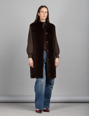 Gilet lungo in rex reversibile con chiusura a bottoni, marrone, 90 cm