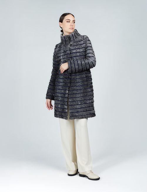 Cappotto in persiano con collo alto grigio 95cm