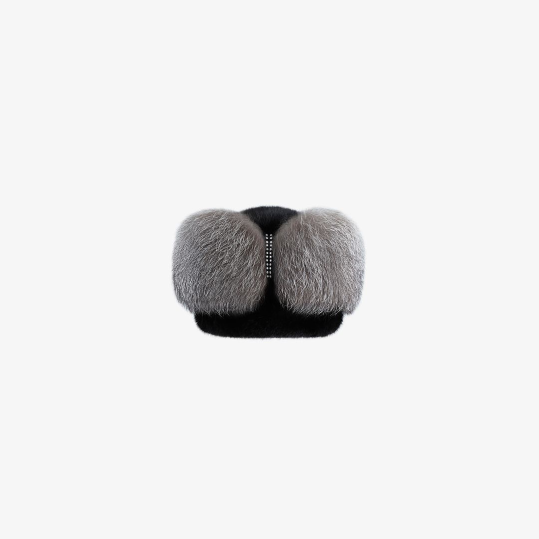 Cappello in visone rasato e volpe nero