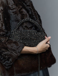 Borsa fatta a mano con micro cristalli nera