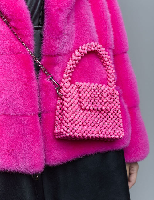 Borsa fatta a mano con micro cristalli fuchsia