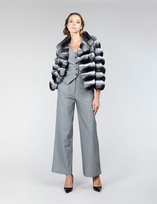 Veste courte en lin avec col haut naturel de 55 cm