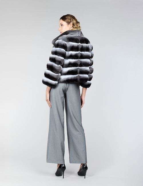 Veste courte en lin avec col haut naturel de 55 cm