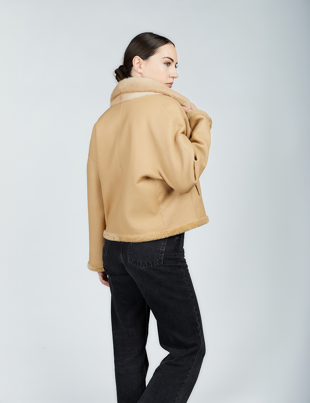 Reversible sheepskin jacket, camel color, 55 cm