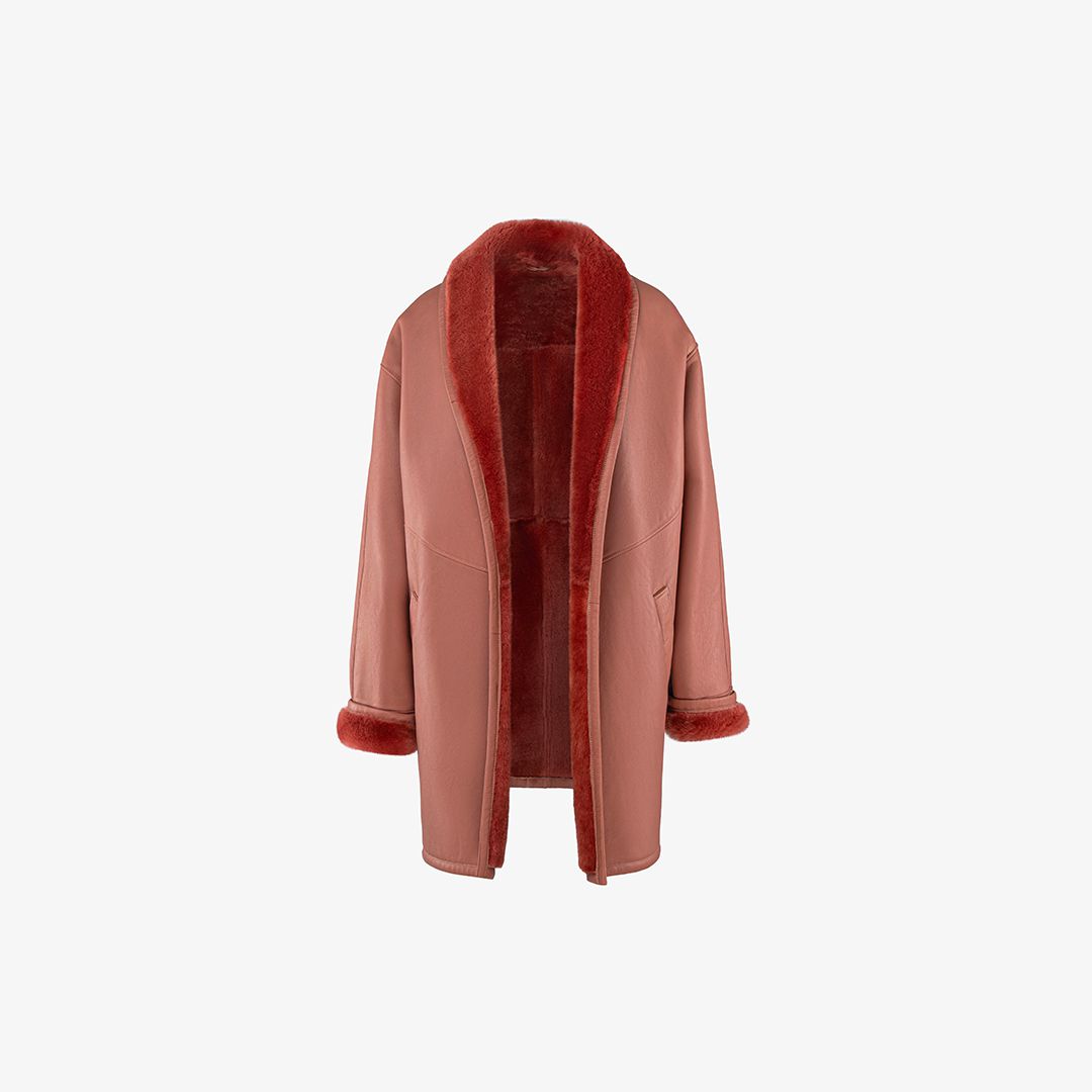 Cappotto di montone rosso mattone 85 cm