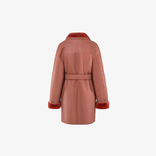 Manteau en peau de mouton brique de 85 cm