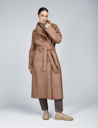 Manteau long en peau de mouton réversible marron de 120cm