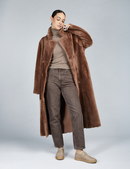 Manteau long en peau de mouton réversible marron de 120cm