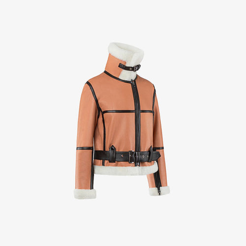 Giacca di montone con zip cammello 55 cm
