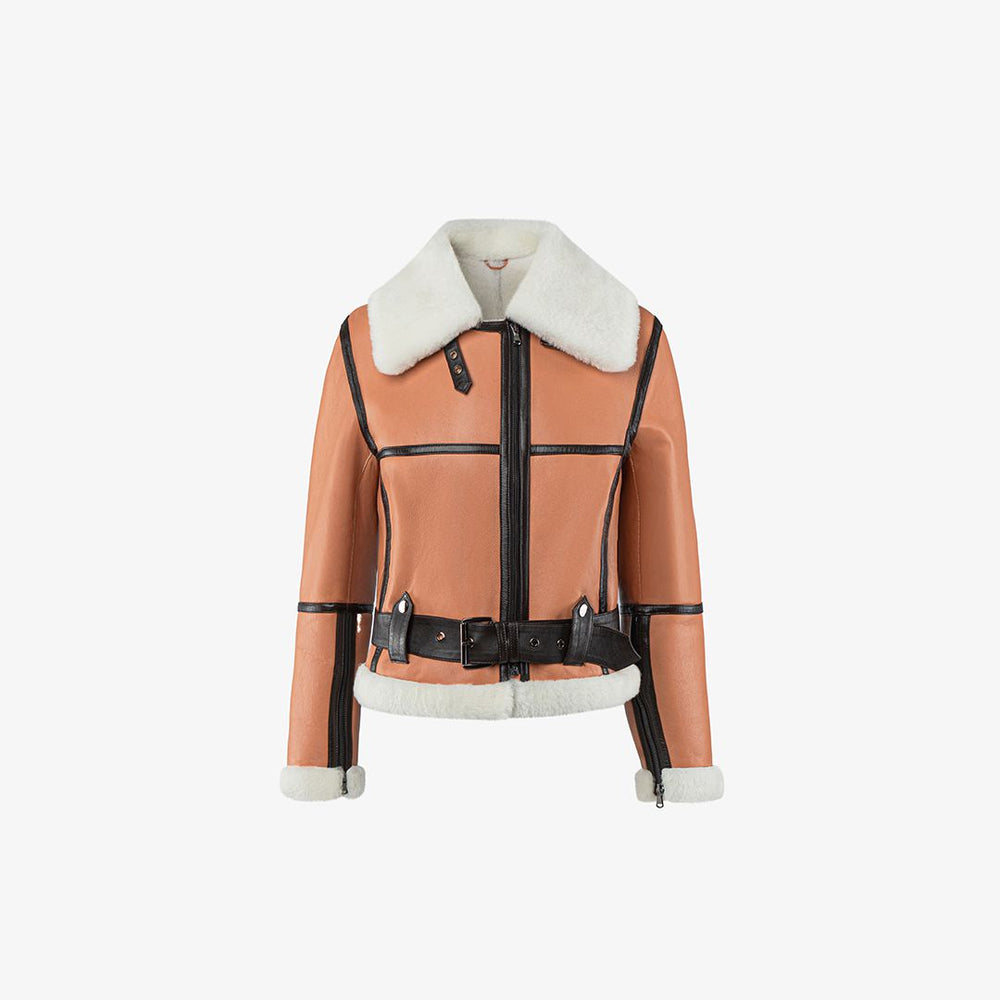 Giacca di montone con zip cammello 55 cm